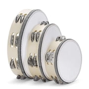 Flexzion Wood Handheld Tambourine Adults 10, 8, 6-Inch Double Row Wood - Percussion Round Tamborines Musical Instrument with Metal Zills, 3 Pack
