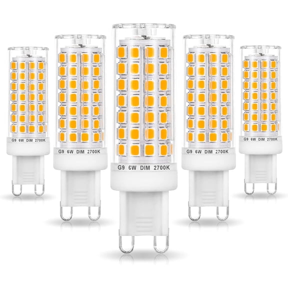 No Flicker G9 YANTON Bulbs Dimmable 6W Soft Warm White 2700K,40W 50W 60W HaloYANTONn Equivalent,AC120V Dimmable G9 T4 YANTON Bulb for Chandelier Pendant Ceiling Wall Light,600LM,360Deg(5Pack)