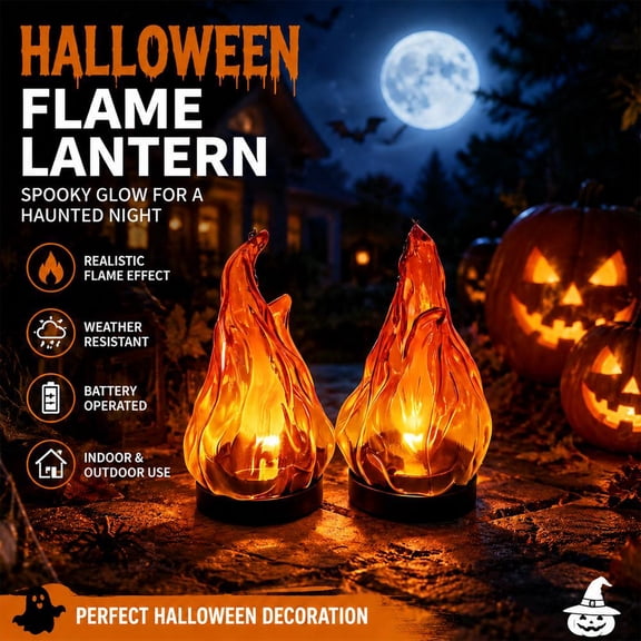 Flickering Fake Fire Lantern, 3D Fake Fire Night Light, IP65 Waterproof Hanging Light for Garden Patio, Realistic Fire Effect Outdoor Decorative Lamp with Hook, Warm Amber Glow