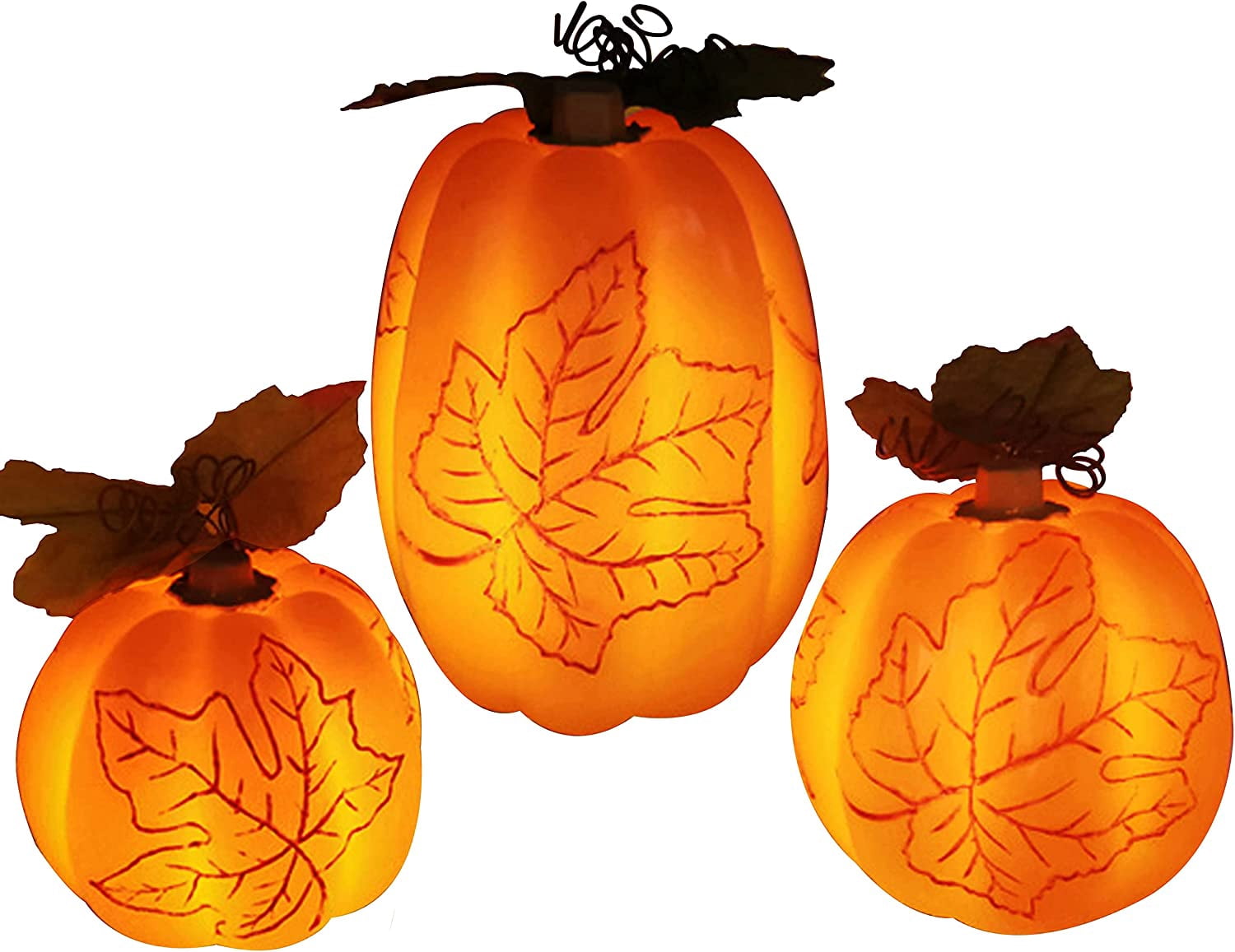 Flickering Fall Pumpkin Flameless Candle Lights Maple Leave Pumpkin LED ...