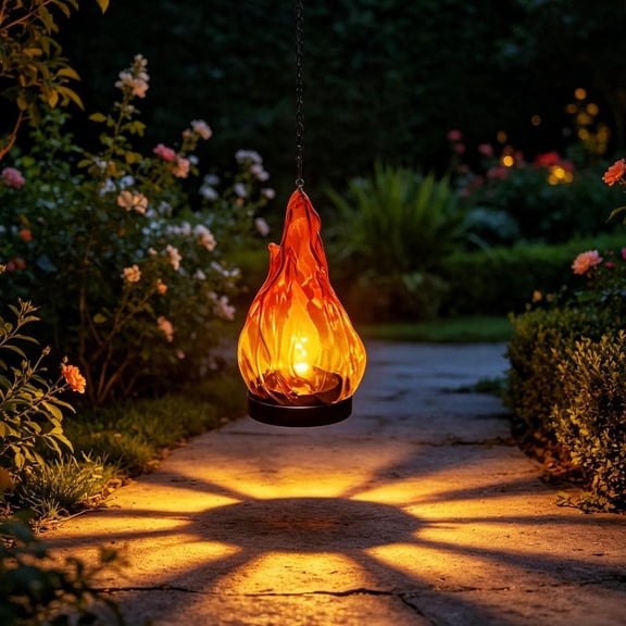Flickering Flame Hanging Solar Garden Lights for Outside, Solar Powered Lanterns Outdoor Waterproof, Dancing Flame Garden Lanterns for Halloween Decorations, Patio, Camping Table Porch Decor Gifts