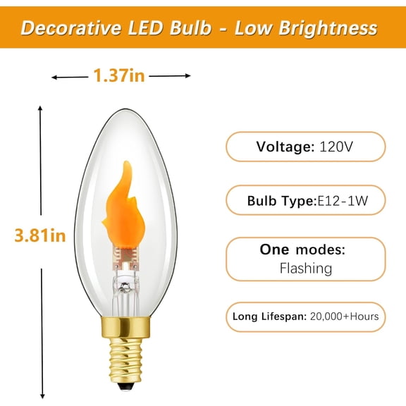 Flickering Flame Light Bulbs, E12 Flicker LED Bulb,Candelabra Flame Effect LED Bulb for Halloween Christmas Party Decoration,1W,100LM,Clear Glass,6Pack