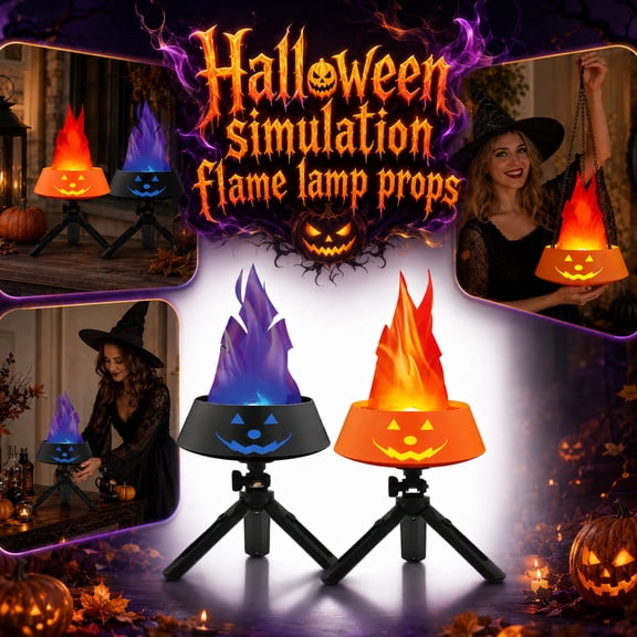 Flickering Flame Night Light, Orange Jack O Lantern Pattern Spooky Illusion, Halloween Home Decor Indoor, Scary Halloween Decorations Outdoor for Walkways and Garden, Haunted
