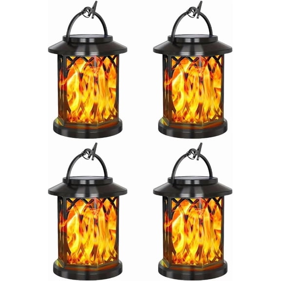 Flickering Flame Solar Lantern Outdoor Waterproof Light, Auto On/Off Hanging LED Fire Lanterns, Dancing Flame Solar Lantern Outdoor Lights for Yard Patio Garden Decor
