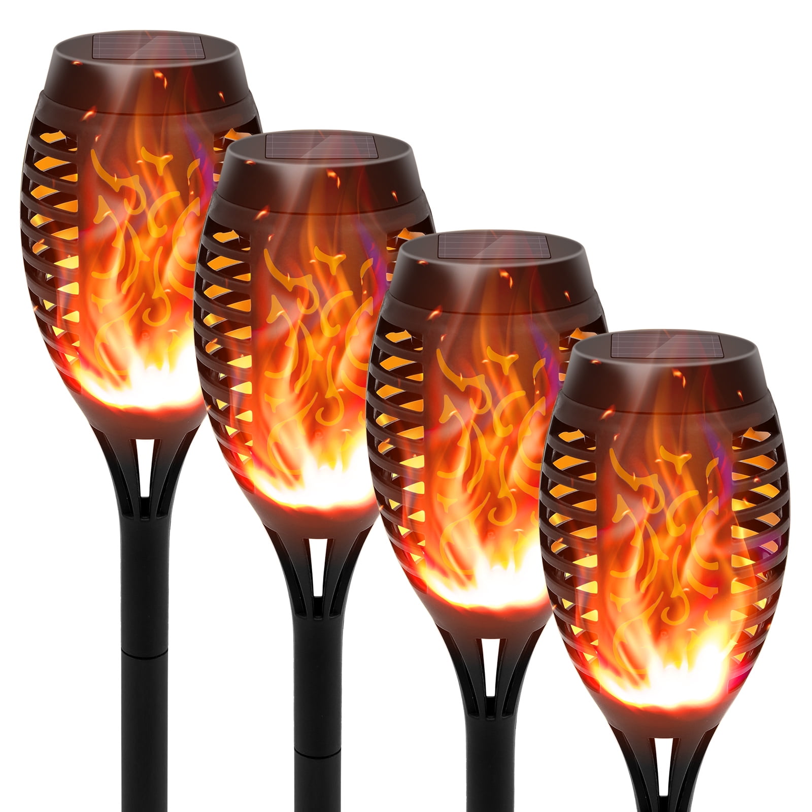 4 Pack LED Waterproof Solar Tiki Torch Lights, Flickering Flame for Garden Patio Pathway