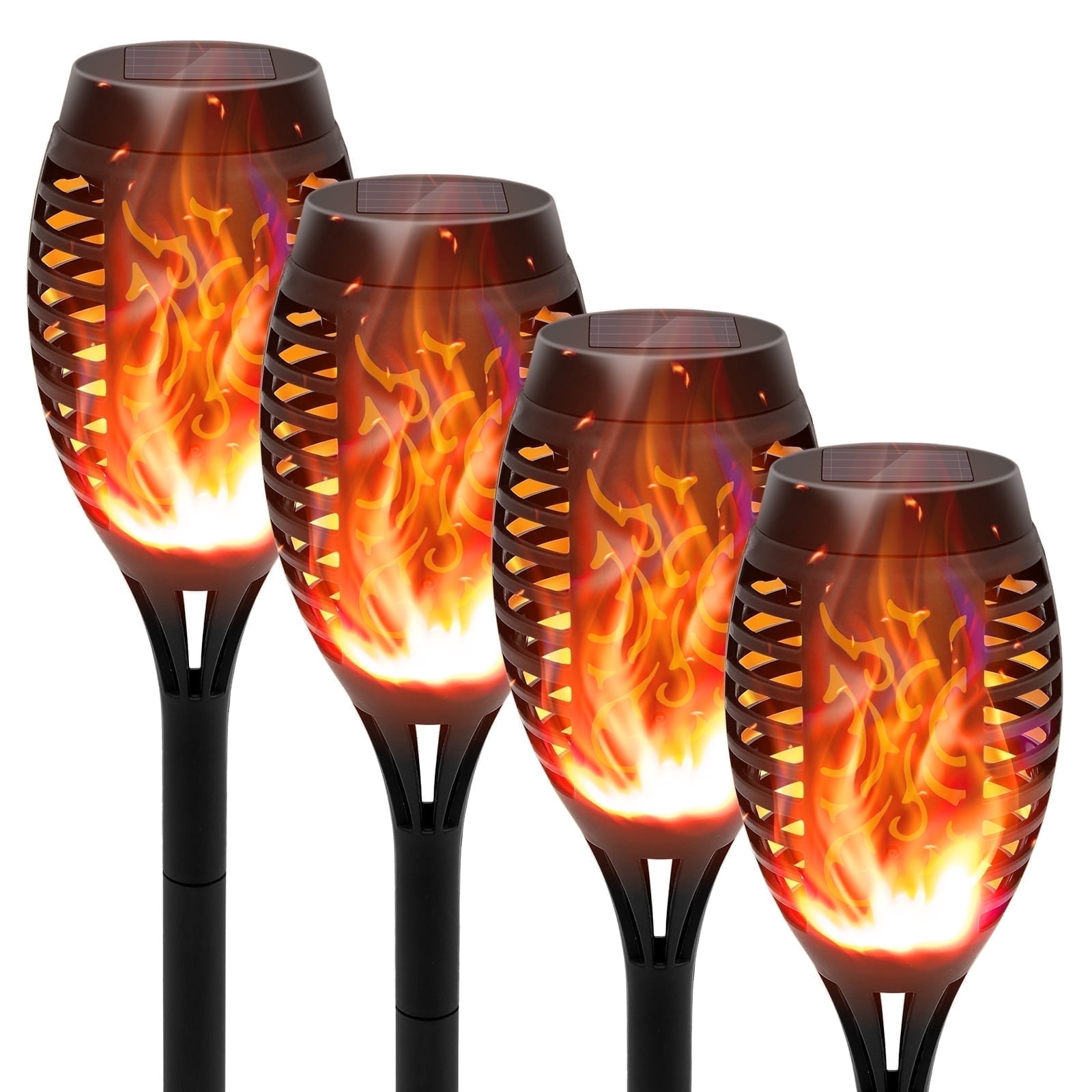 4 Pack LED Waterproof Solar Tiki Torch Lights, Flickering Flame for ...
