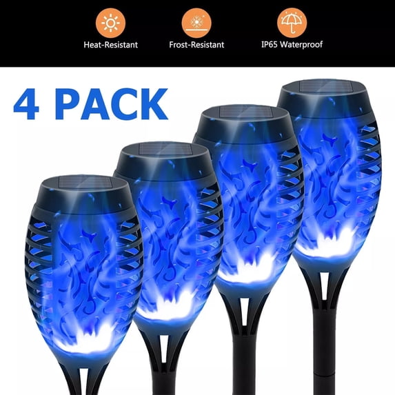 Flickering Flame Solar Tiki Torches 4 Pack Waterproof Outdoor Lighting for Garden Patio Lawn Pathway Yard Solar-Powered Landscape Lights