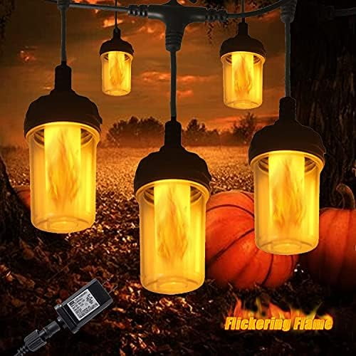 Flickering Flame String Lights for Halloween Decor Outdoor, 23Ft LED for Outside, Plug-in Garden, Connectable Backyard 10 Lantern & Hooks Decorative Cafe Bistro Patio$$Tools & Hardware Other
