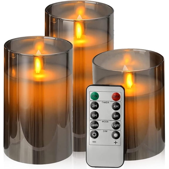 Flickering Flameless Candles,Battery Operated Candles with Remote Control and Timer Function,Glass Effect Moving Electric LED Candle for Party Wedding Home Decor (Set of 3)