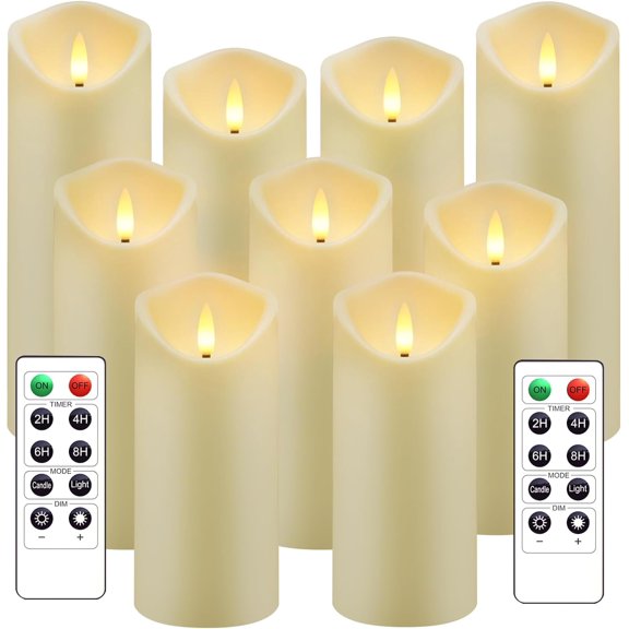 Flickering Flameless Candles,Battery Operated Real Wax LED Pillar Candles with Remote Control and Timer,with Embedded Star String,Set of 9 (Black)