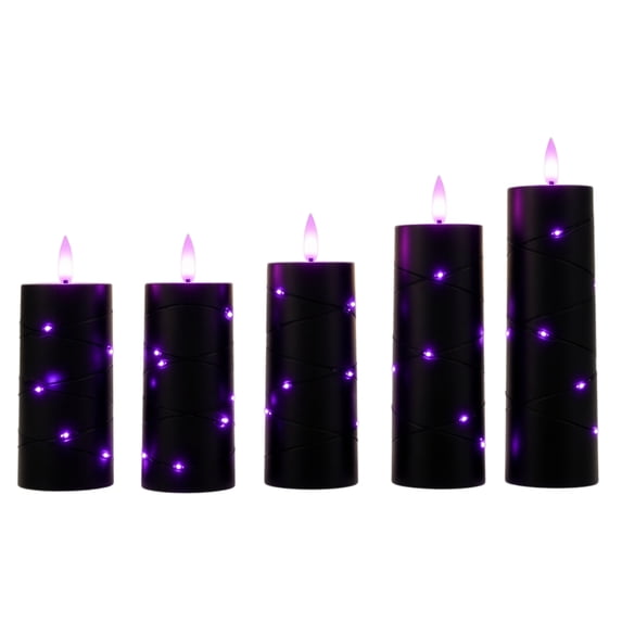Flickering Flameless Candles with Remote Control and Timer, Real Wax LED Pillar Candles Set, Battery Operated Purple Glow Candles for Halloween Home Decor (A4)