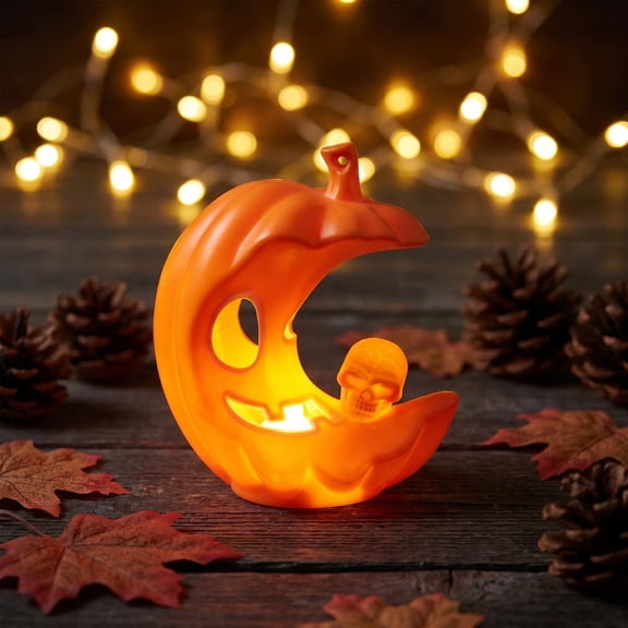 Flickering Flameless Halloween Tealight, Mini Resin Candle Figurine, Spooky Table Lamp for Dining Counter, Bedroom Holiday Layout