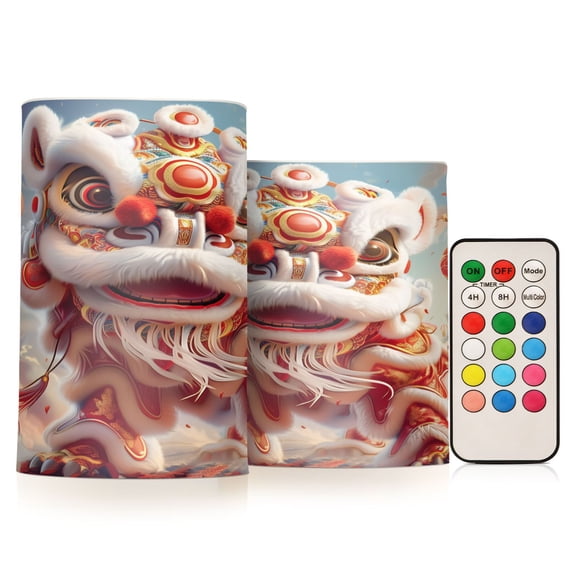 Flickering Flameless LED Candles set of 2 Battery Operated 18-Key Remotes Timer Halloween Fall Decor Chinese Lion Dance D3''xH4''5''