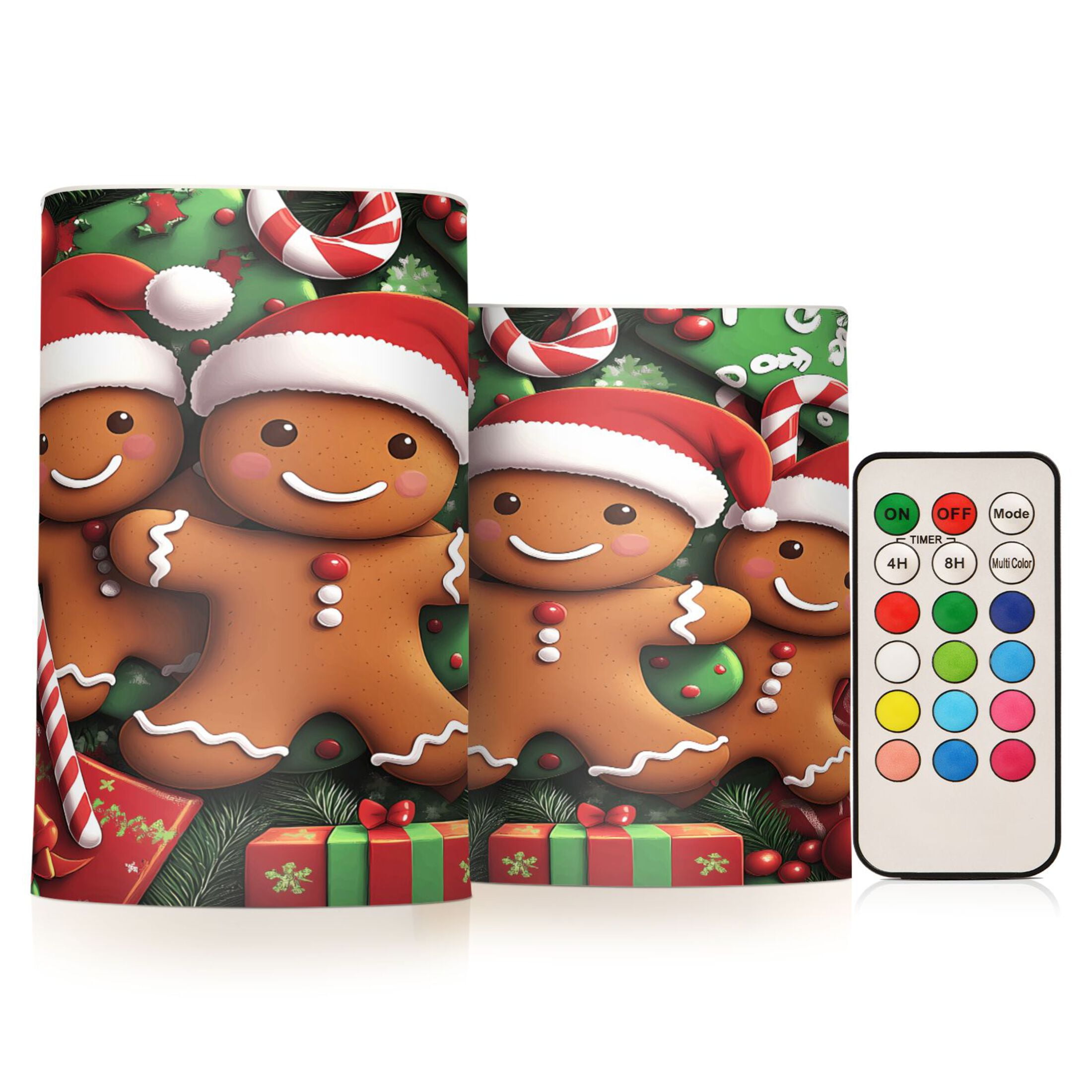 Flickering Flameless LED Candles set of 2 Battery Operated 18-Key Remotes Timer Halloween Fall Decor Christmas Gifts Gingerbread Men D3''xH4''5''