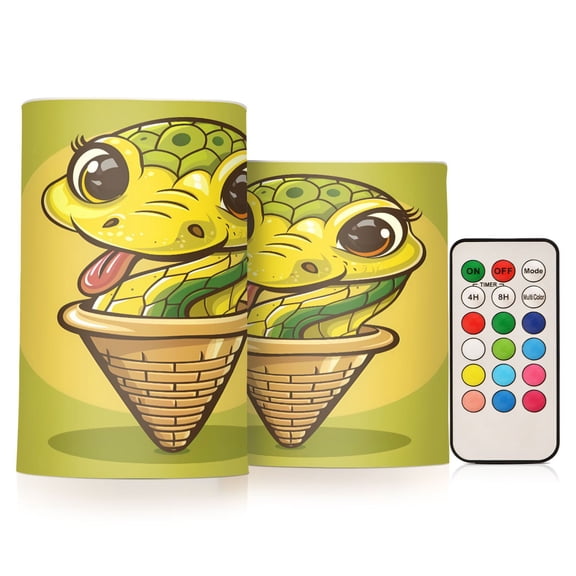 Flickering Flameless LED Candles set of 2 Battery Operated 18-Key Remotes Timer Halloween Fall Decor Cute Snake in Cone D3''xH4''5''