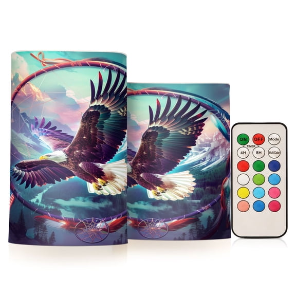 Flickering Flameless LED Candles set of 2 Battery Operated 18-Key Remotes Timer Halloween Fall Decor Eagle Mountains Tree Circle D3''xH4''5''