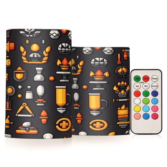 Flickering Flameless LED Candles set of 2 Battery Operated 18-Key Remotes Timer Halloween Fall Decor Torch Sun Staff Chalice D3''xH4''5''