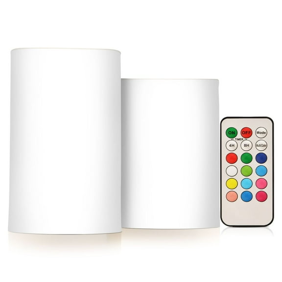 Flickering Flameless LED Candles set of 2 Battery Operated 18-Key Remotes Timer Halloween Fall Decor White D3''xH4''5''