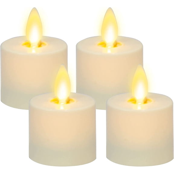 Flickering Flameless Pearl Ivory Tealights - Warm LED Light Flame Votives - Battery Operated Decor for Dining Room Table Centerpieces, Fireplace Mantel, Dinner Party, Reception - Set of 4