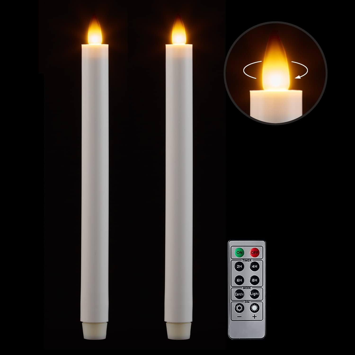 Flickering Flameless Taper Candles with Remote and Timer 9 Inch Wax