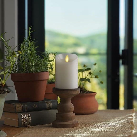 Flickering Flameless White 4.5" Scalloped Edge Pillar Candle - Warm LED Light Flame - 2 C Battery Operated Decor for Dining Room Table Centerpieces, Fireplace Mantel, Dinner Party, Reception