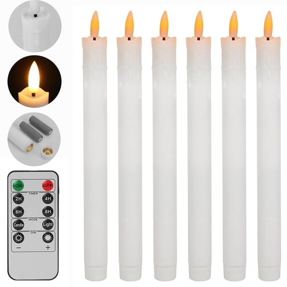 Flickering Ivory Flameless LED Battery Operated 6 Pack ,Taper Plastic Candles 3D Wick Lights Dropping Tear with Remote Control with Timer for Home Decor ,Halloween ,Christmas ,Wedding ,Banquet