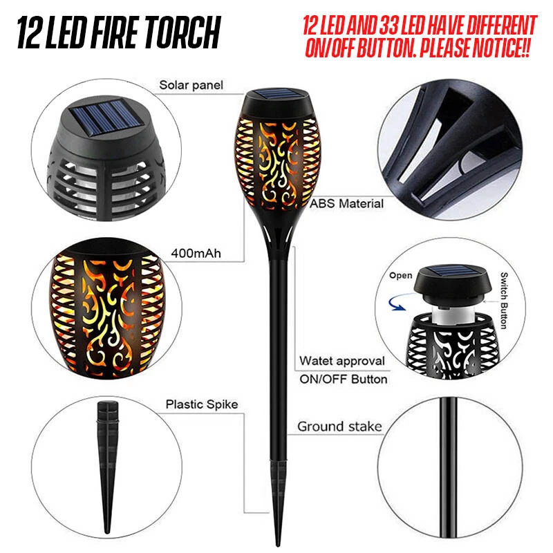 Flickering Led Solar Flame Torch Light Lantern Garden Yard Lawn Pathway Lamp Us