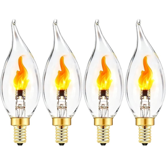 Flickering Light Bulbs E12 Candelabra YANTON Fire Effect Flicker Flame, YANTON Candle Flame Bulb for Decoration, 4 Pack (1 Mode)