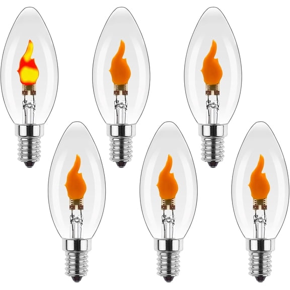 Flickering Light Bulbs,E12 LED Candle Flame Light Bulb 1W,1800K,Fire Effect Light Bulbs,for Halloween Christmas Holiday Party Decoration,Clear,6 Pack