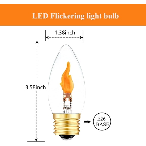 Flickering Light Bulbs E26 Base LED Fire Effect Flicker Flame, LED Flame Bulb for Home Decoration, 6 Pack (1 Mode)