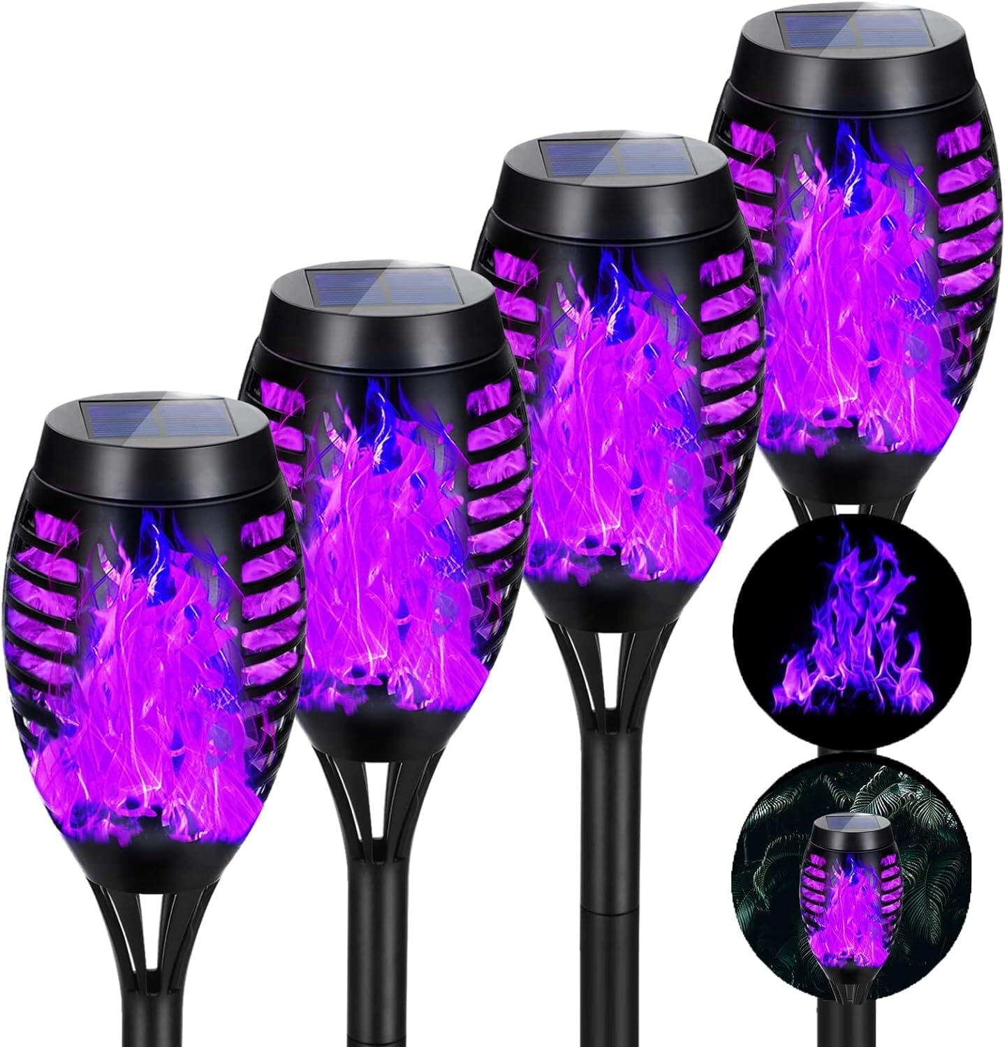 Set of 4 Purple LED Solar Flame Garden Lights