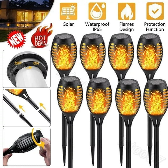 Flickering Solar Lights,8 Pack Tiki Torch Lights with Flickering Flame,LED Bamboo Yard Torch for Outside Garden Home Patio Pathway