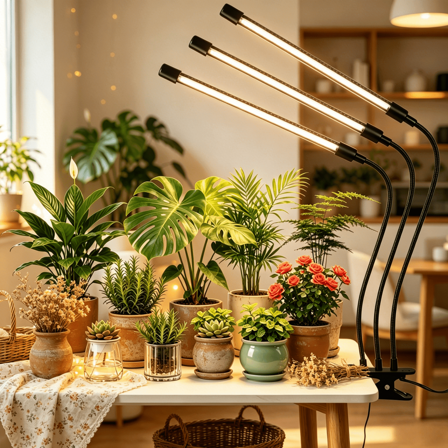 LED Grow Lights Indoor Plants Hydroponics Full Spectrum Plant Growing Light,3-Head Clip-On Plant Grow Light with 9 Dimmable Brightness Levels