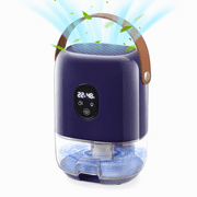 Flictozena Desktop dehumidifier with 35oz water tank, portable leather handle, 7-color ambient light, Klein blue