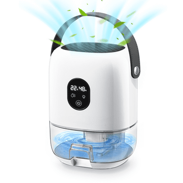 Flictozena Desktop dehumidifier with 35oz water tank, portable leather handle, 7-color ambient light, Elegant White