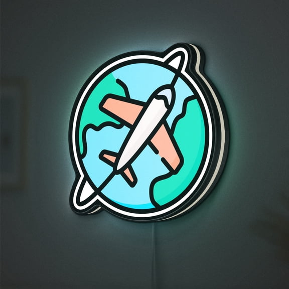 Flight 3D Novelty Light Box, Travel and Aircraft Lamp Decor for World Explorer Homes and Transportation Themed Rooms (Width 12 inch, 30cm)