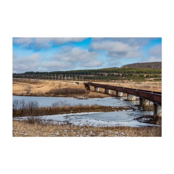 Flight 93 Crash Site on a Beautiful Winter Afternoon - Stoystown Pennsylvania Photography Bridge Landscape Winter Scenic Nature Rural Lake Unframed Wall Art Print 40 x 60 inches