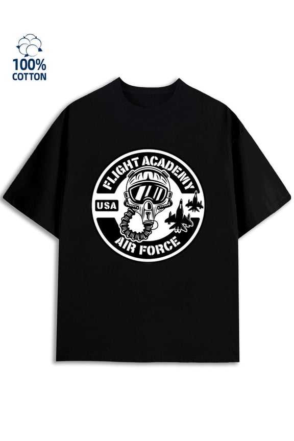 Flight Academy Tee for men 180G 100% Cotton black Classic Unisex Shirt Crewneck tshirts Unique Design Unisex Shirt Graphic tshirts Casual Unisex Shirt Cotton tshirts Retro Unisex Shirt Cotton tshirts