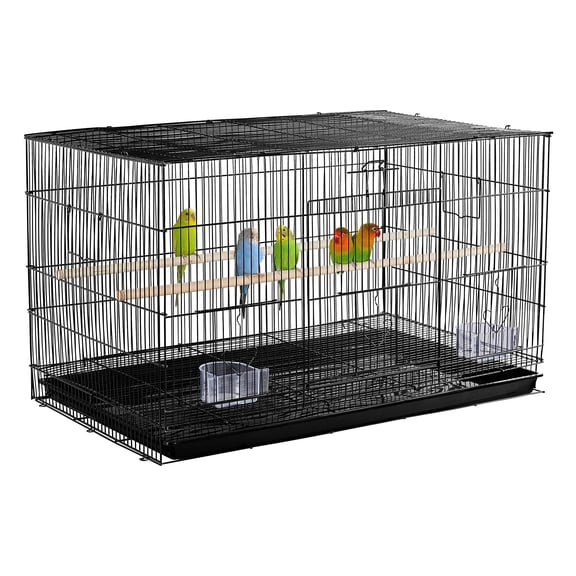Flight Bird Cage,30 Inch Stackable Metal Cage with Slide Out Tray,Bottom Grille,Multi Doors and Accessories,for Budgies,Cockatiels,Lovebirds,Canaries,Parakeets,Small Medium Birds,Indoor,Black