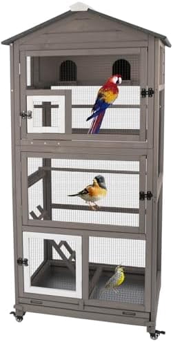 Image showcasing Flight Bird Cage Outdoor Large Wooden Bird Aviary Parrot Cage for ...
