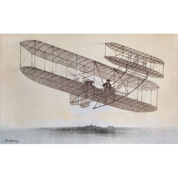 Flight Carried Out By One Of The Wright Brothers Plane Models Canvas Art - (36 x 24)