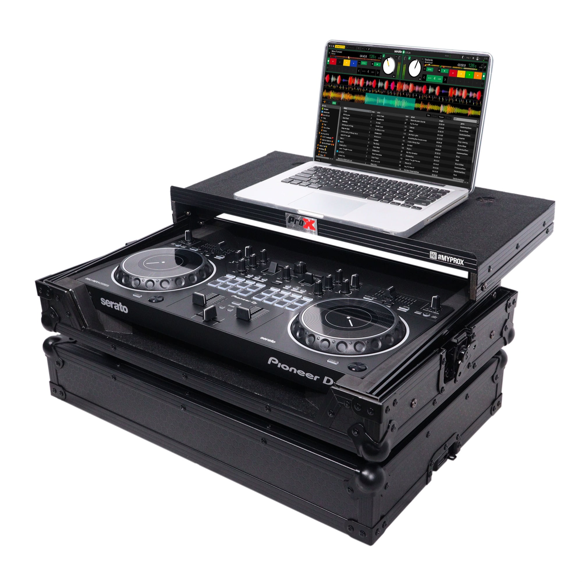 Flight Case for Pioneer DDJ-REV1 Digital Controller W-Sliding Laptop Shelf |Black On Black