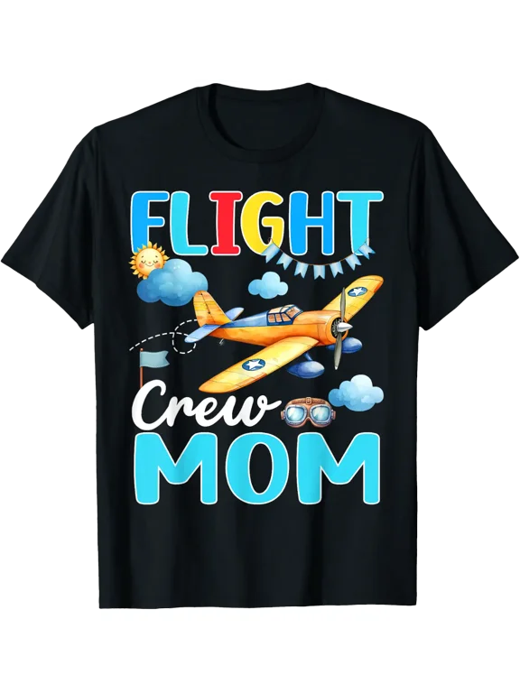 Flight Crew Mom Airplane Birthday Squad T Shirt Size S-5XL