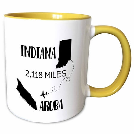 3drose, Flight Distance from Indiana to Aruba on a White Background., 11oz Two-tone Yellow Mug