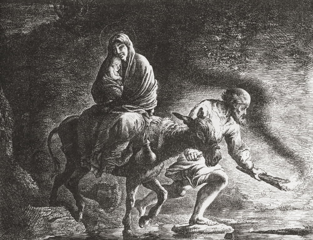 The Flight To Egypt After The Painting By Christian Wilhelm Ernst Dietrich From Histoire Des Peintres Ôø?Cole Allemande Published 1875 Canvas Art - Ken Welsh Design Pics (32 x 24)