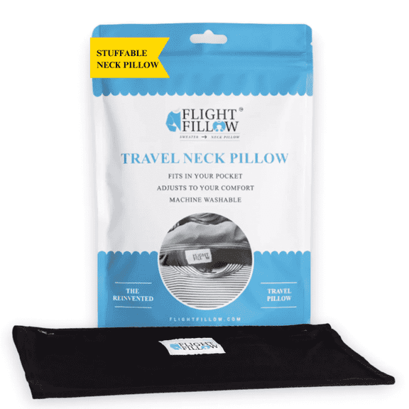 Flight Fillow, Black Airplane Pillow with Pocket, One Size Neck Pillow for Travel