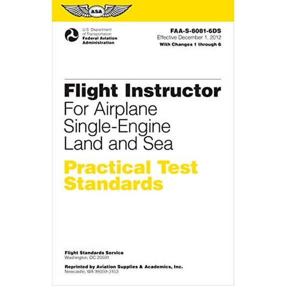 Pre-Owned Flight Instructor Practical Test Standards for Airplane Single-Engine Land and Sea (2024): Faa-S-8081-6d (Paperback) 1560279648 9781560279648