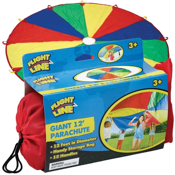 Flight Line: Giant 12' Parachute - Group Cooperative Games & Sports Play, In-Outdoor Activity, Durable Fabric, Easy-Grip Handles, Storage Bag, Kids 3+