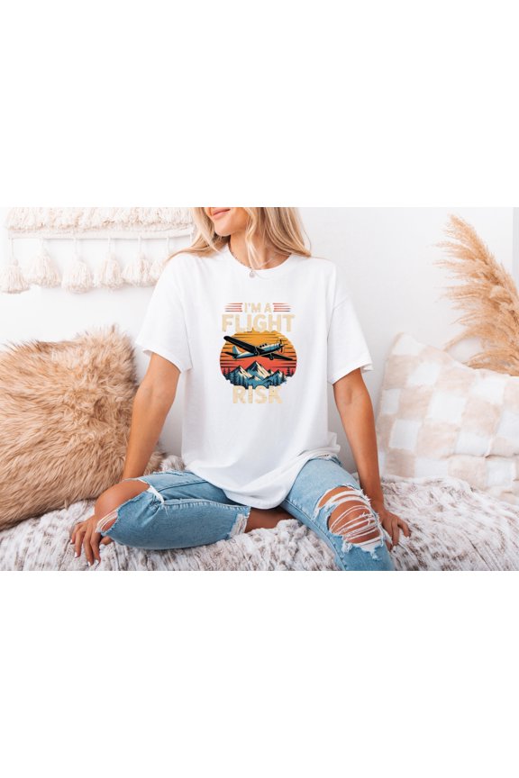 Flight Risk Retro Aviation Airplane Pilot Aeroplane Graphic T-shirt, for men & women, up to size 5XL.