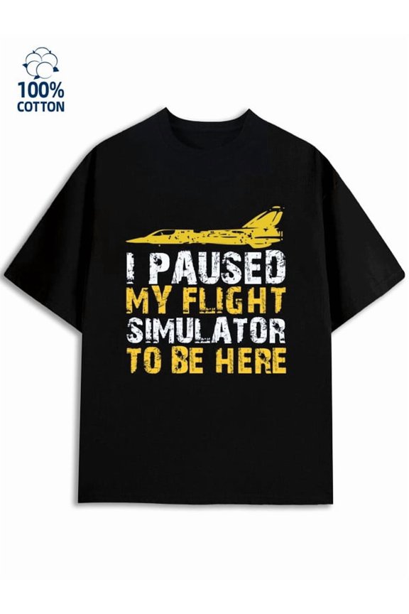 Flight Sim Tee men's game 180G 100% Cotton black game game over Casual Unisex Shirt Graphic tshirts Casual Unisex Shirt Crewneck tshirts Unique Design Unisex Shirt Cotton tshirts